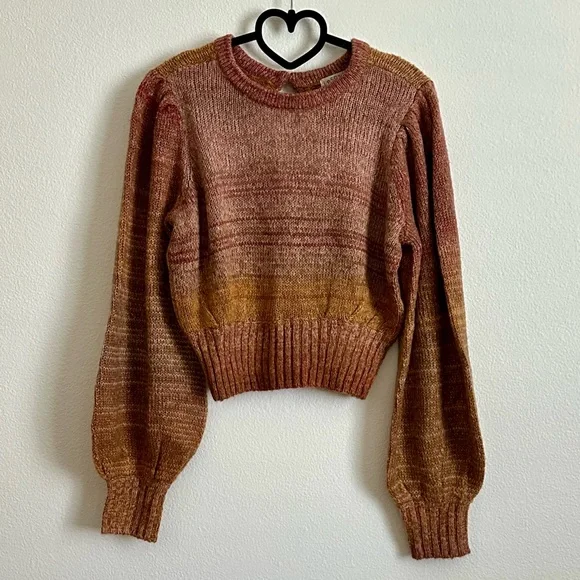 L*SPACE Rust Orange Red Balloon Sleeve Cropped Juniper Sweater Size S - Picture 2 of 10